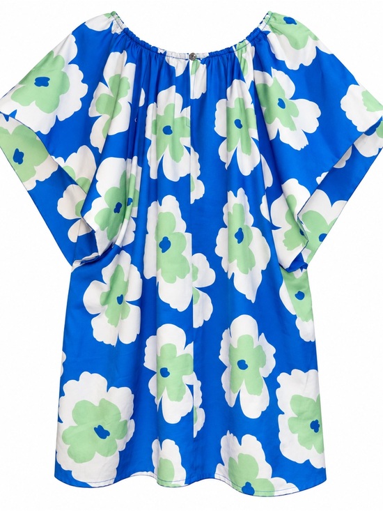 entro Tops - Entro Blue Mint White Oversized Floral Blouse Top Large NWOT